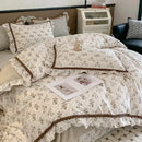 French floral bedding set – cream & brown ruffled bedroom decor