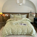 French floral bedding set – cream & brown ruffled bedroom decor