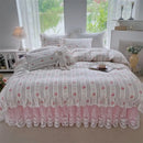 French floral print bedding set white lace quilted bedroom duvet cover