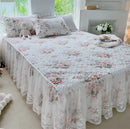 French floral print bedding set white lace quilted bedroom duvet cover