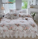 French floral print bedding set white lace quilted bedroom duvet cover