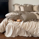 French floral washed cotton bedding set beige & brown bedroom ruffles