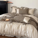 French floral washed cotton bedding set beige & brown bedroom ruffles
