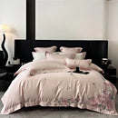 French flowers embroidery cream & pink bedding set bedroom luxury cotton