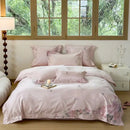 French flowers embroidery cream & pink bedding set bedroom luxury cotton