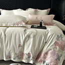 French flowers embroidery cream & pink bedding set bedroom luxury cotton
