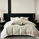 French flowers embroidery cream & pink bedding set bedroom luxury cotton