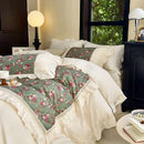 French flowers lace ruffles cream bedding set bedroom decor