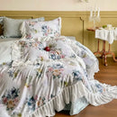 French flowers lace ruffles satin bedding set bedroom decor