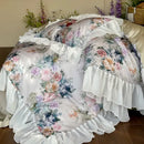 French flowers lace ruffles satin bedding set bedroom decor