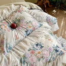 French flowers lace ruffles satin bedding set bedroom decor