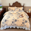 French flowers lace ruffles white bedroom bedding set