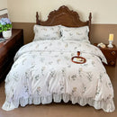 French flowers lace ruffles white bedroom bedding set