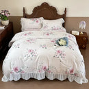 French flowers lace ruffles white bedroom bedding set