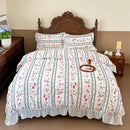 French flowers lace ruffles white bedroom bedding set