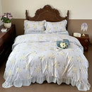 French flowers lace ruffles white bedroom bedding set