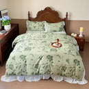French flowers lace ruffles white bedroom bedding set