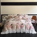 French flowers mint & white lace ruffles bedding set bedroom decor