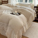French lace cream jacquard linen cotton bedding set bedroom ruffles