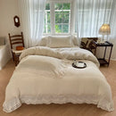 French lace cream jacquard linen cotton bedding set bedroom ruffles