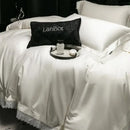 French lace edge white & silver bedding set bedroom duvet cover