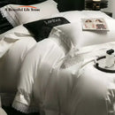 French lace edge white & silver bedding set bedroom duvet cover