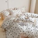 French lace floral white cotton bedding set bedroom ruffles