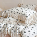 French lace floral white cotton bedding set bedroom ruffles