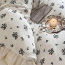French lace floral white cotton bedding set bedroom ruffles