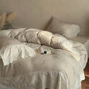 French lace flowers cream cotton bedding set bedroom duvet cover