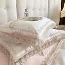 French lace flowers ivory satin bedding set bedroom floral embroidery