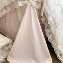 French lace flowers ivory satin bedding set bedroom floral embroidery