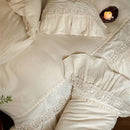 French lace ruffle cream linen bedding set bedroom decor