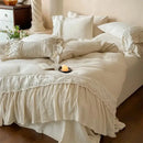 French lace ruffle cream linen bedding set bedroom decor
