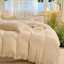 French lace ruffles cream linen bedding set bedroom decor