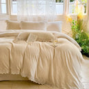 French lace ruffles cream linen bedding set bedroom decor