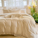 French lace ruffles cream linen bedding set bedroom decor