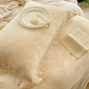 French lace ruffles cream linen bedding set bedroom decor