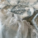 French lace ruffles light blue & white bedding set bedroom quilt cover