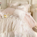 French lace ruffles pink cotton bedding set bedroom decor