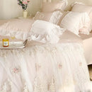 French lace ruffles pink cotton bedding set bedroom decor