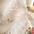 French lace ruffles pink cotton bedding set bedroom decor