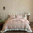 French lace ruffles pink & white bedding set bedroom egyptian cotton