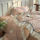 French lace ruffles pink & white bedding set bedroom egyptian cotton