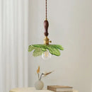French minimalist green glass copper wood pendant lamp dining room
