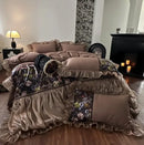 French organza lace taupe floral bedding set bedroom egyptian cotton