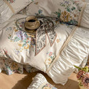 French pastoral princess cream floral lace bedding set bedroom cotton