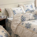 French pastoral princess cream floral lace bedding set bedroom cotton