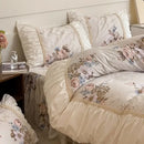 French pastoral princess cream floral lace bedding set bedroom cotton