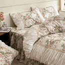 French pastoral princess cream floral lace bedding set bedroom cotton
